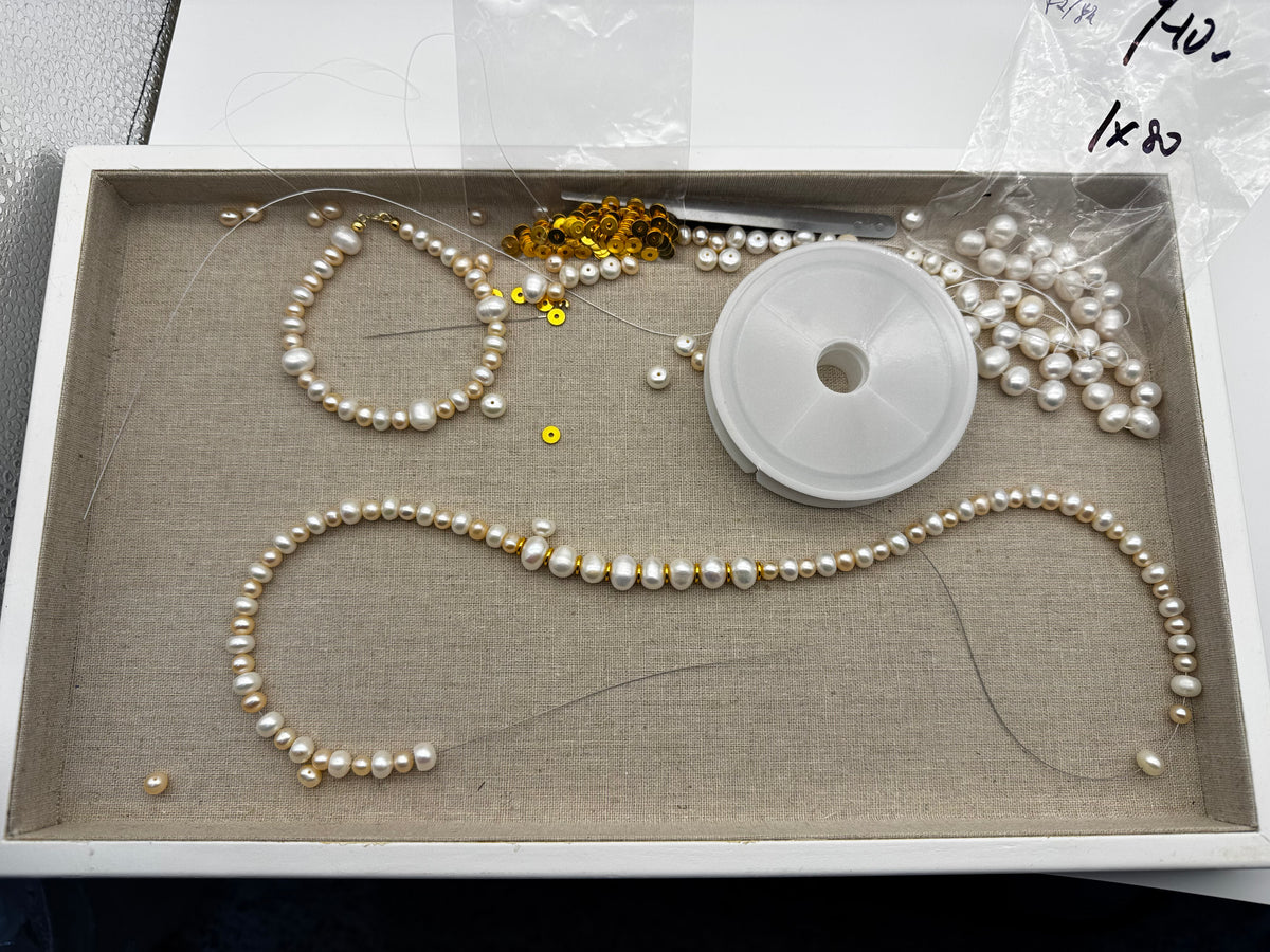 Graduated Full-Strand Pearl Necklace Gold-Plated Brass Spacers 45cm
