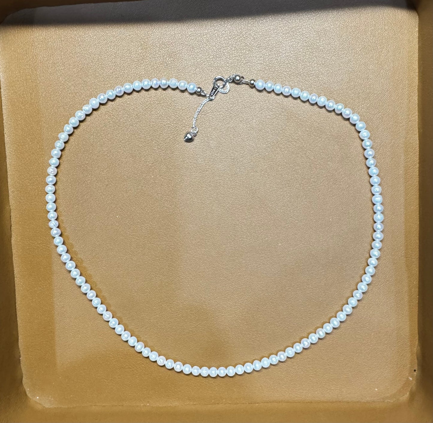 4mm Cool White Freshwater Pearl Full Strand Necklace 925 Silver