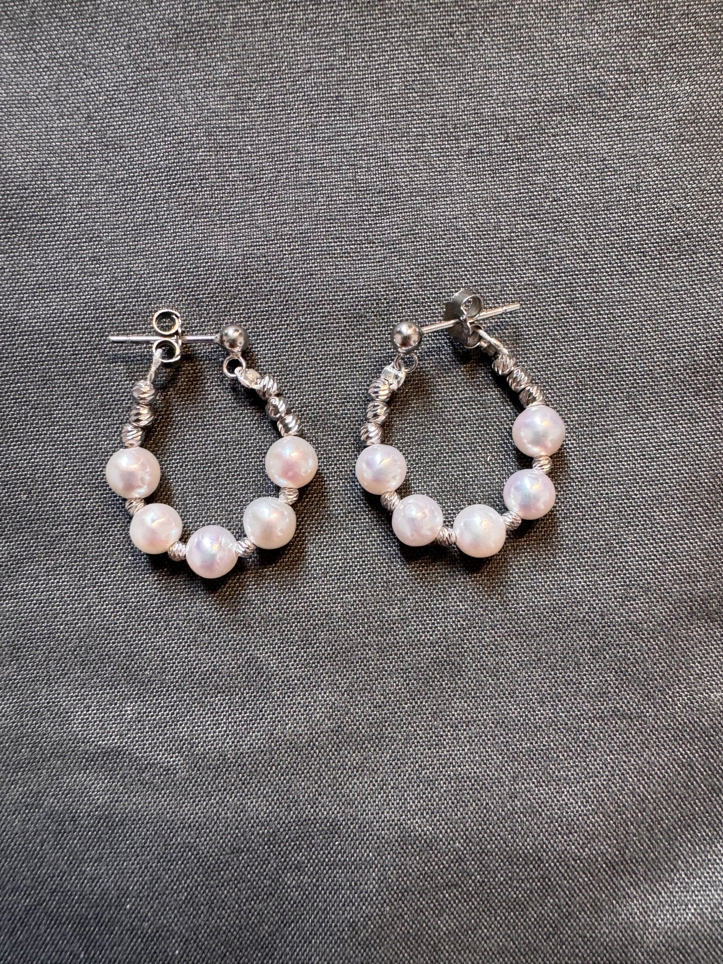 5-Pearl & Laser Silver Bead Arc Drop Earrings 925 Silver 2.5cm