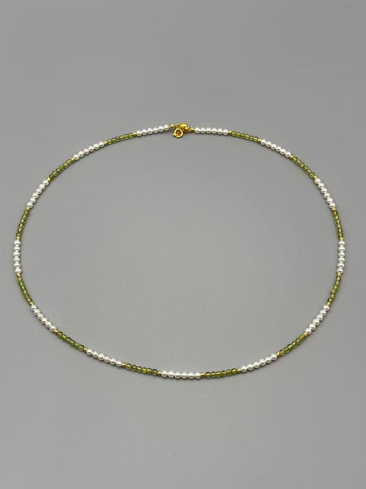 Pearl Peridot & Gold Bead Necklace Gold-Plated 45cm