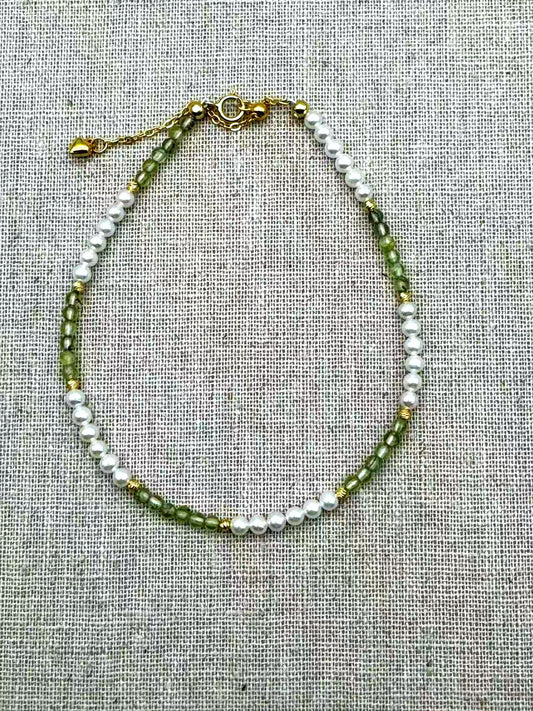 Pearl Peridot & Gold Bead Bracelet Gold-Plated 19cm