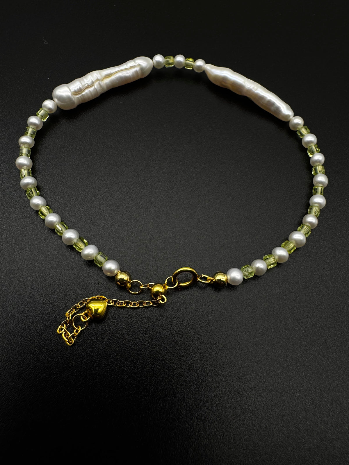 Pearl Peridot & Baroque Twist Bead Bracelet Gold-Plated