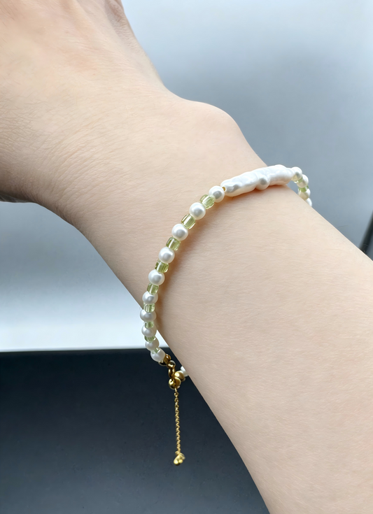 Pearl Peridot & Baroque Twist Bead Bracelet Gold-Plated