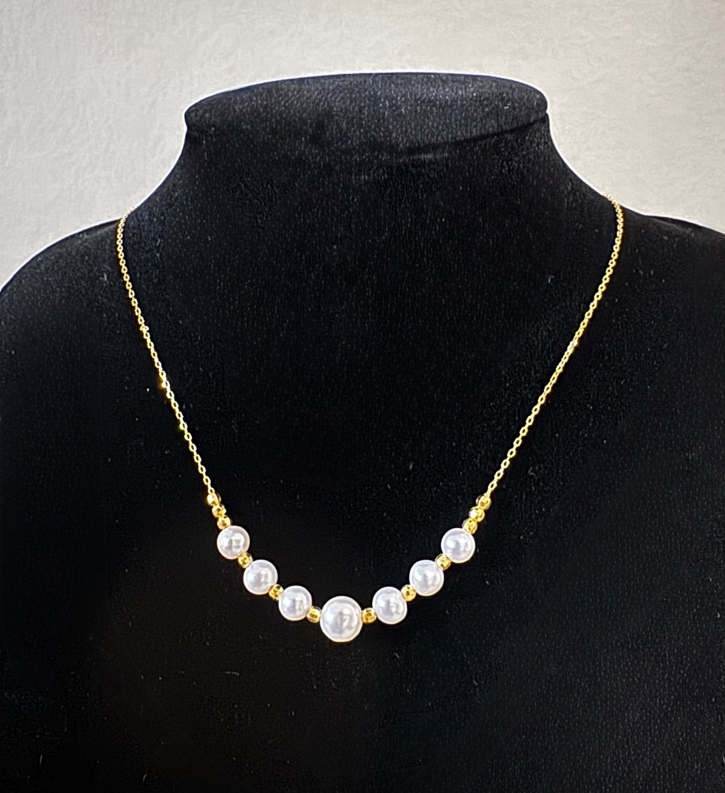 7-Pearl Station Necklace Gold-Plated Faceted Beads 925 Silver 42cm