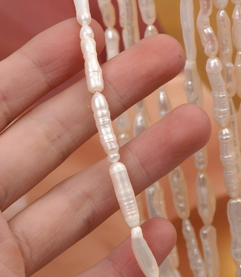 Baroque stick Pearl Full Strand Necklace 925 Silver