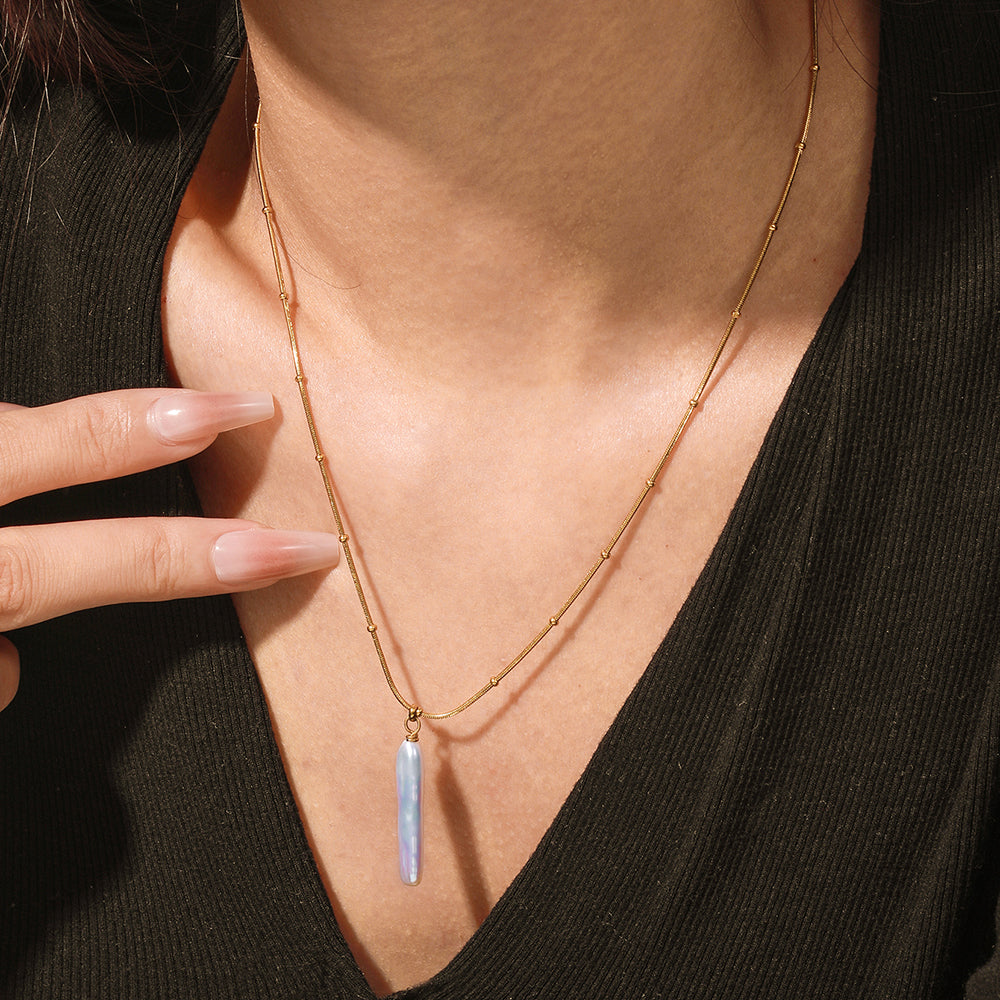 Baroque Pearl Silver Bar Necklace – Gold Stainless Steel