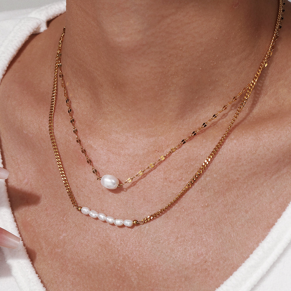 Double Layer Pearl Stainless Steel Necklace