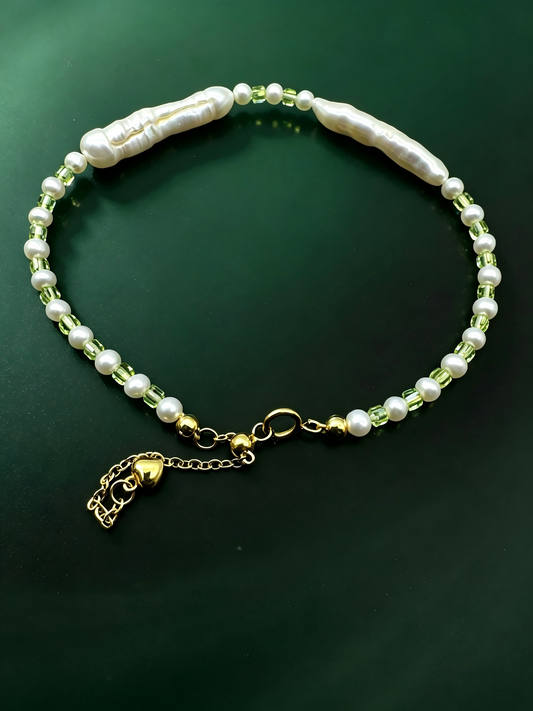 Pearl Peridot & Baroque Twist Bead Bracelet Gold-Plated