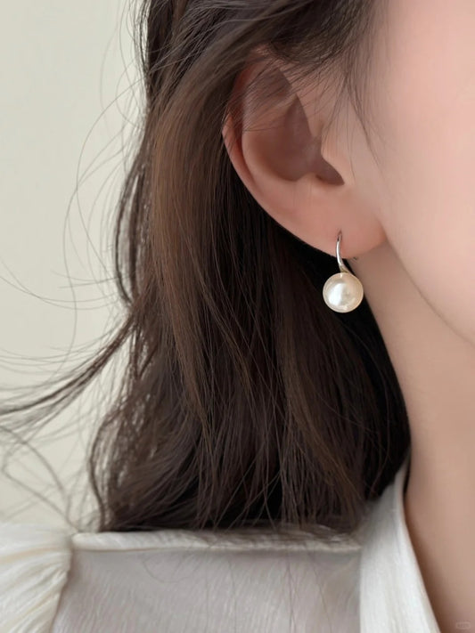 7mm & 8mm Button Pearl 925 Silver Hook Earrings