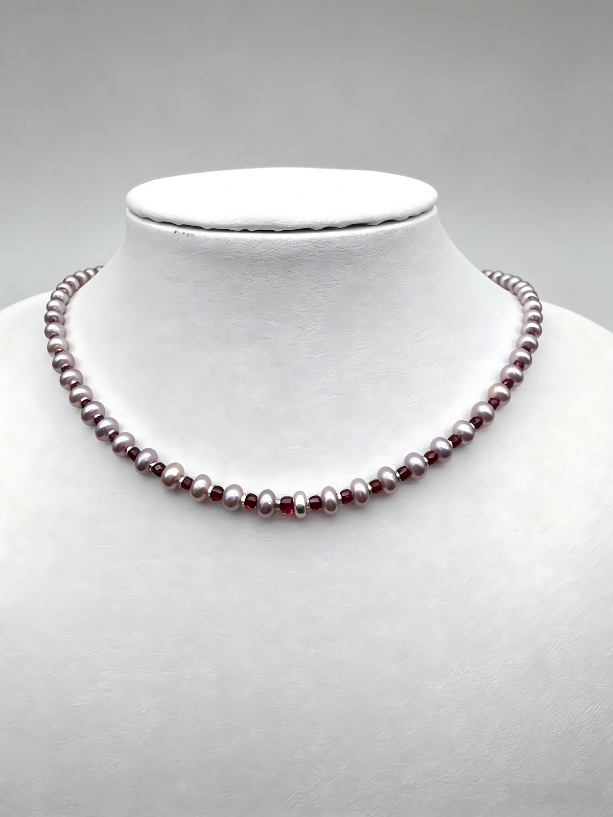 Purple Pearl Garnet & Sterling Silver Necklace 45cm