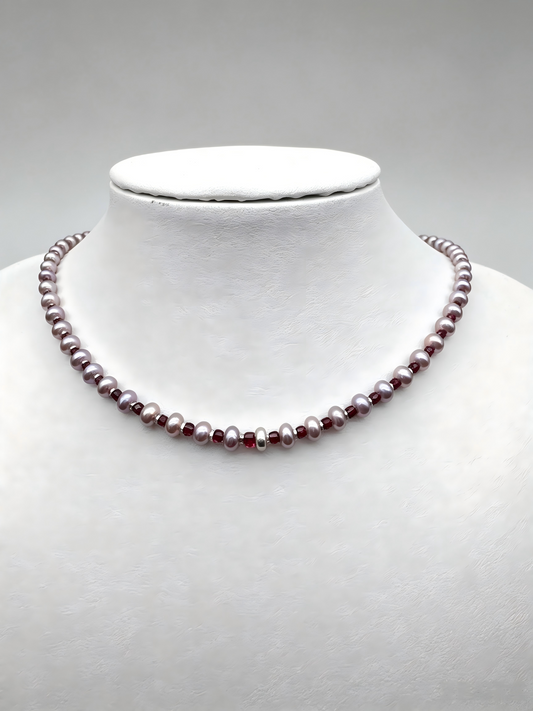 Purple Pearl Garnet & Sterling Silver Necklace 45cm