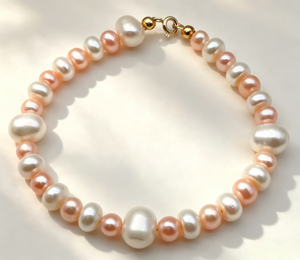 Graduated Full-Strand Pearl Bracelet 925 Silver 20cm