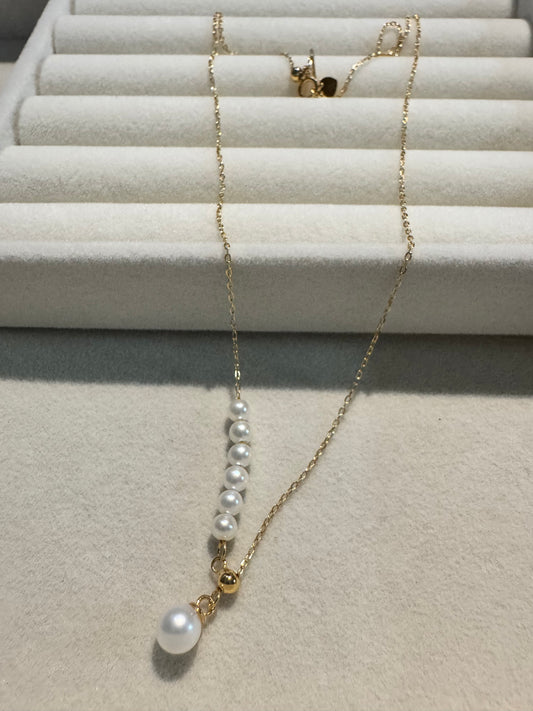 Y-Shape Freshwater Pearl Pendant Necklace 925 Silver Gold Plated 42cm