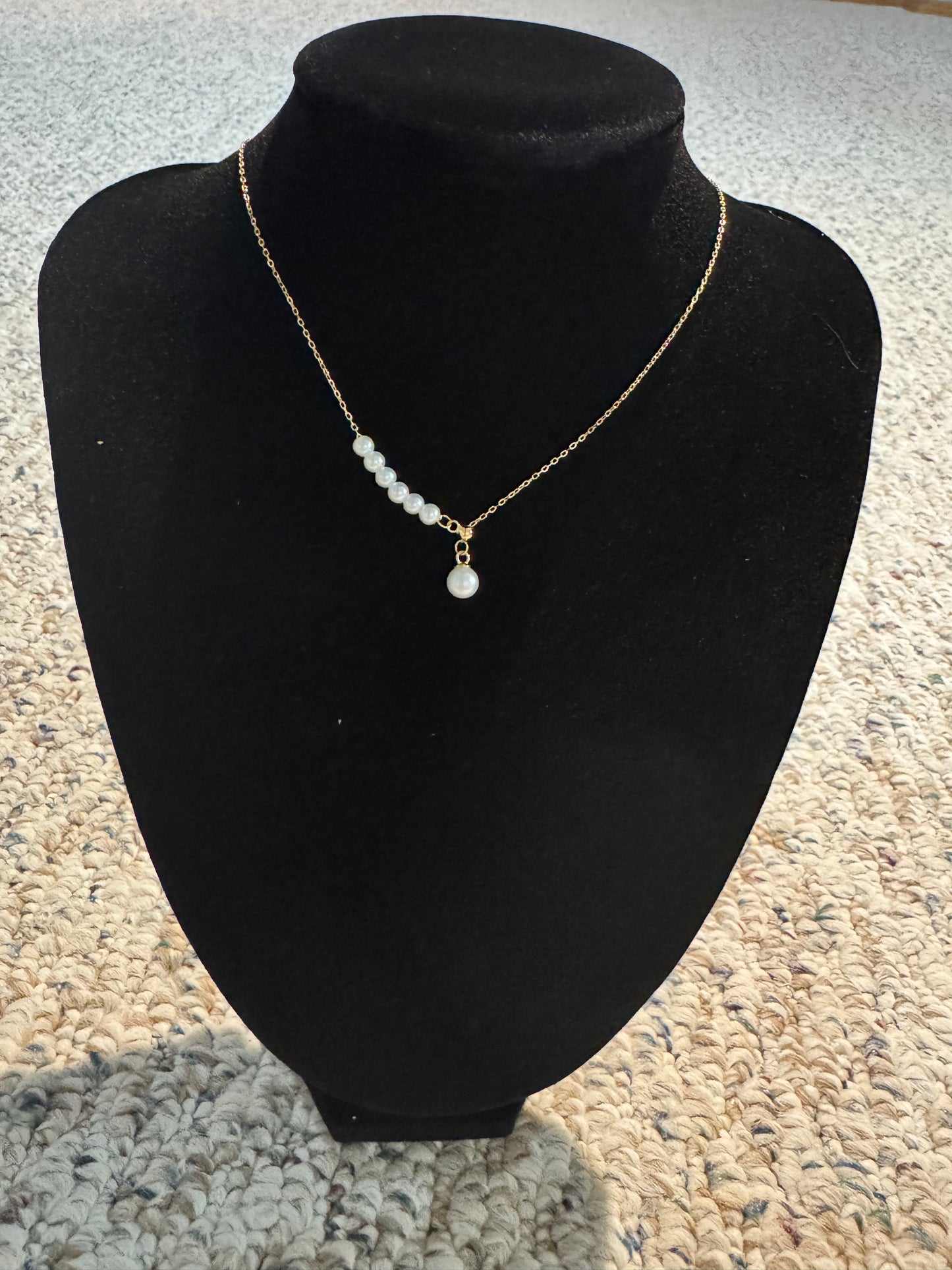Y-Shape Freshwater Pearl Pendant Necklace 925 Silver Gold Plated 42cm
