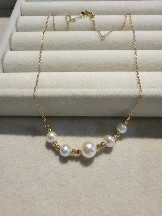 Graduated 5-Pearl Centre Cluster Necklace 925 Silver 42cm