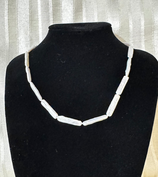 Baroque Freshwater Pearl Bar Full Strand Necklace 925 Silver