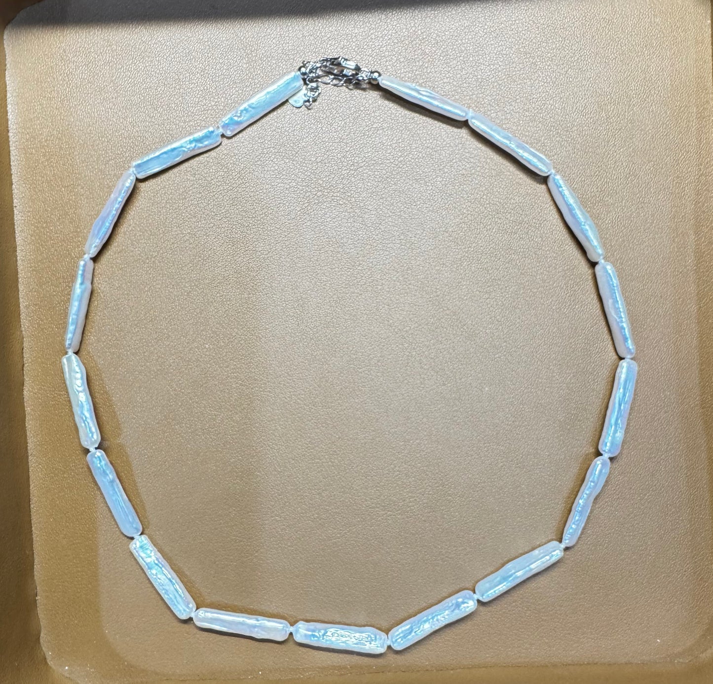 Baroque Freshwater Pearl Bar Full Strand Necklace 925 Silver