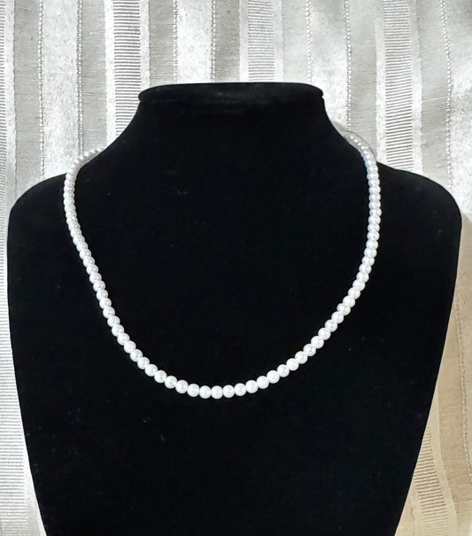 4mm Cool White Freshwater Pearl Full Strand Necklace 925 Silver