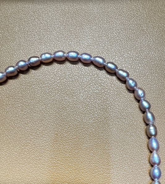 4mm Soft Purple Oval Pearl Full Strand Necklace 925 Silver