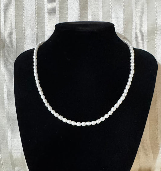 4mm Cool White Oval Pearl Full Strand Necklace 925 Silver