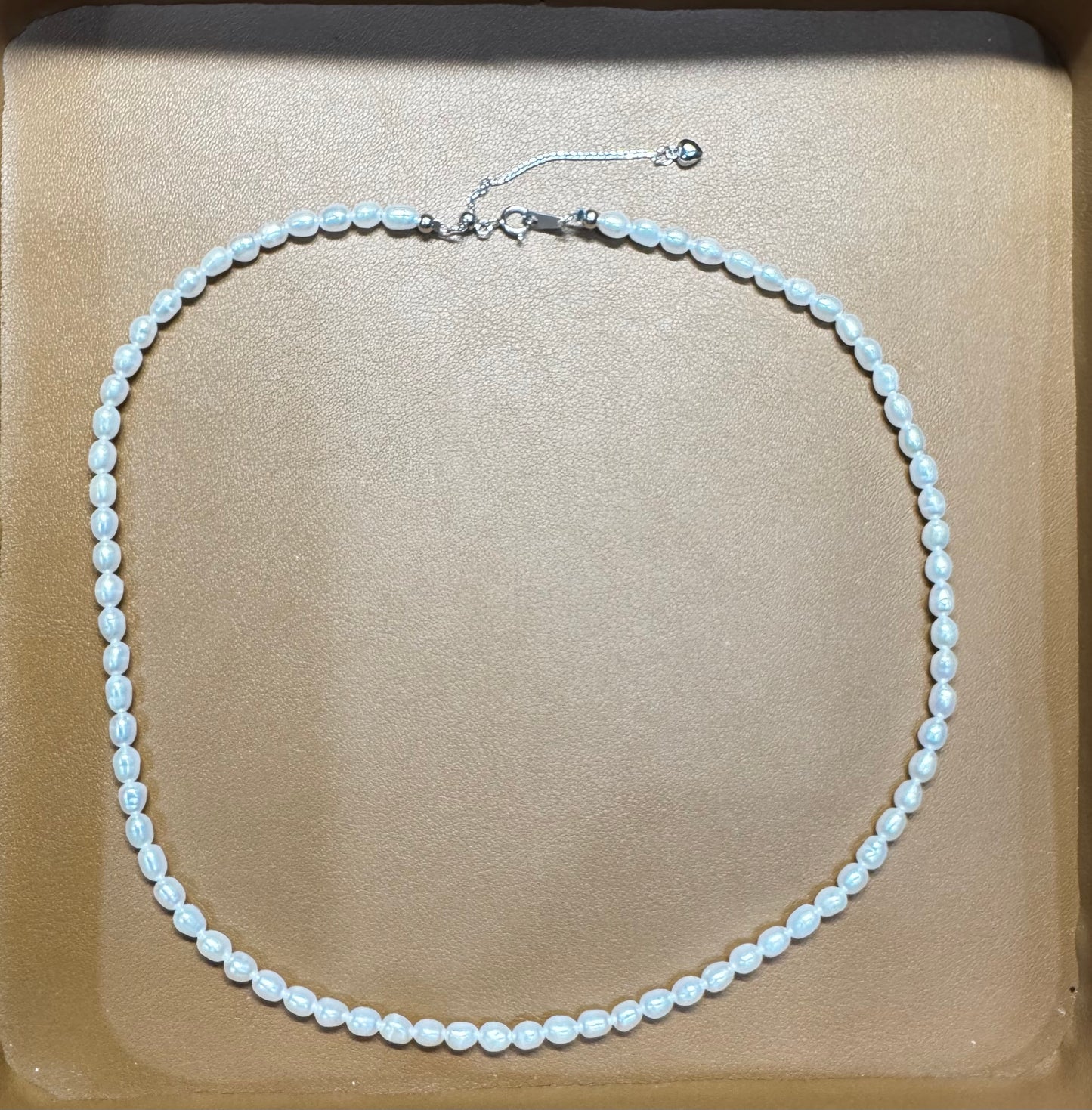 4mm Cool White Oval Pearl Full Strand Necklace 925 Silver