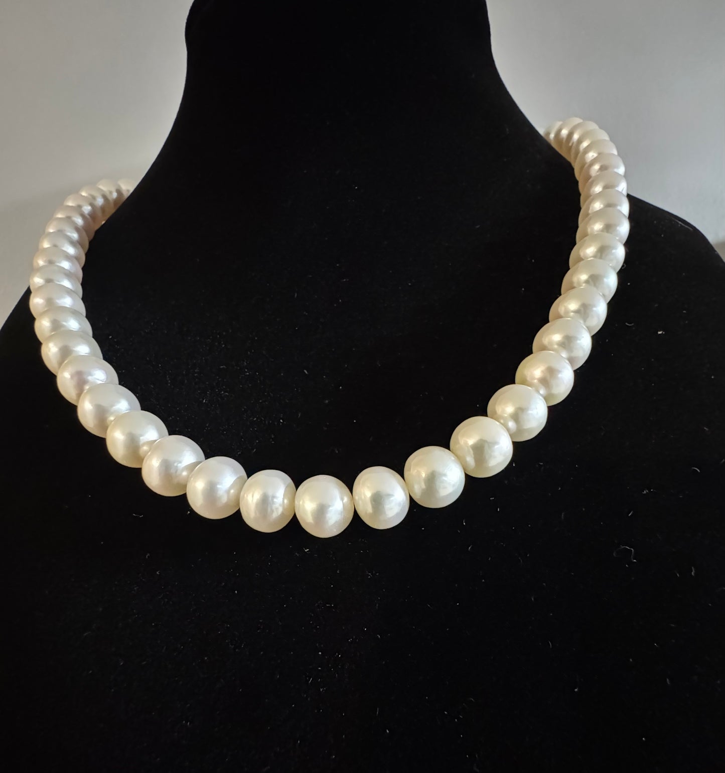 8mm White Pearl Full Strand Necklace 925 Silver