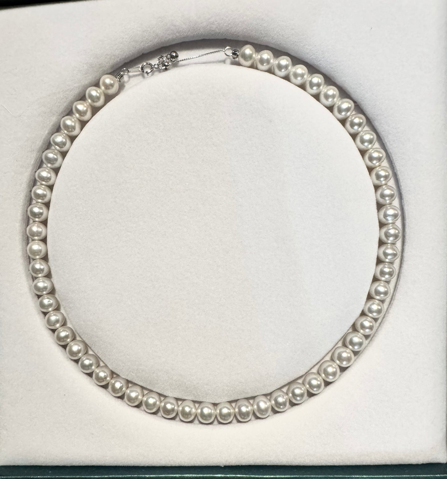 8mm White Pearl Full Strand Necklace 925 Silver