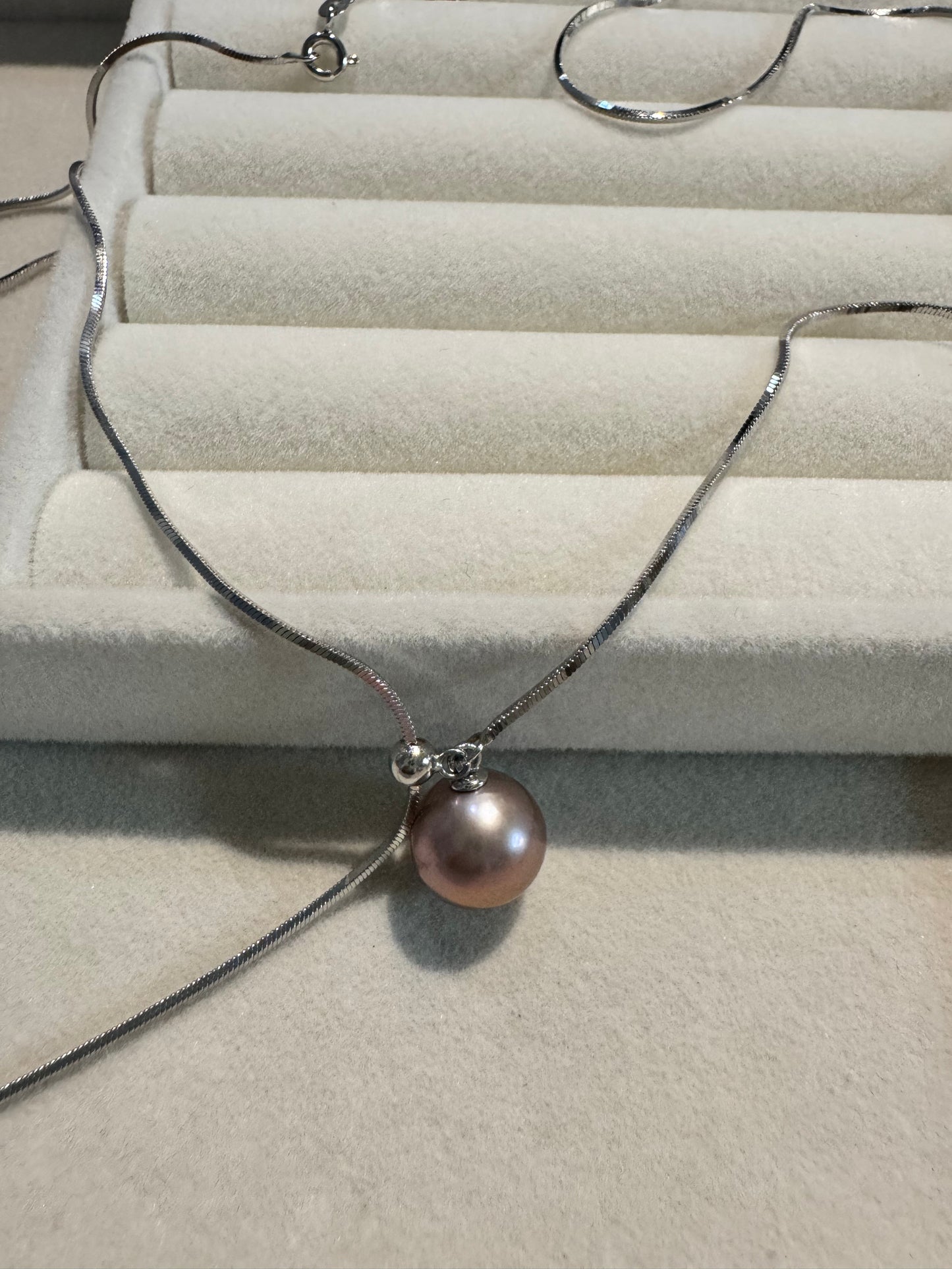 10mm Purple Edison Pearl Pendant Necklace 925 Silver Snake Chain