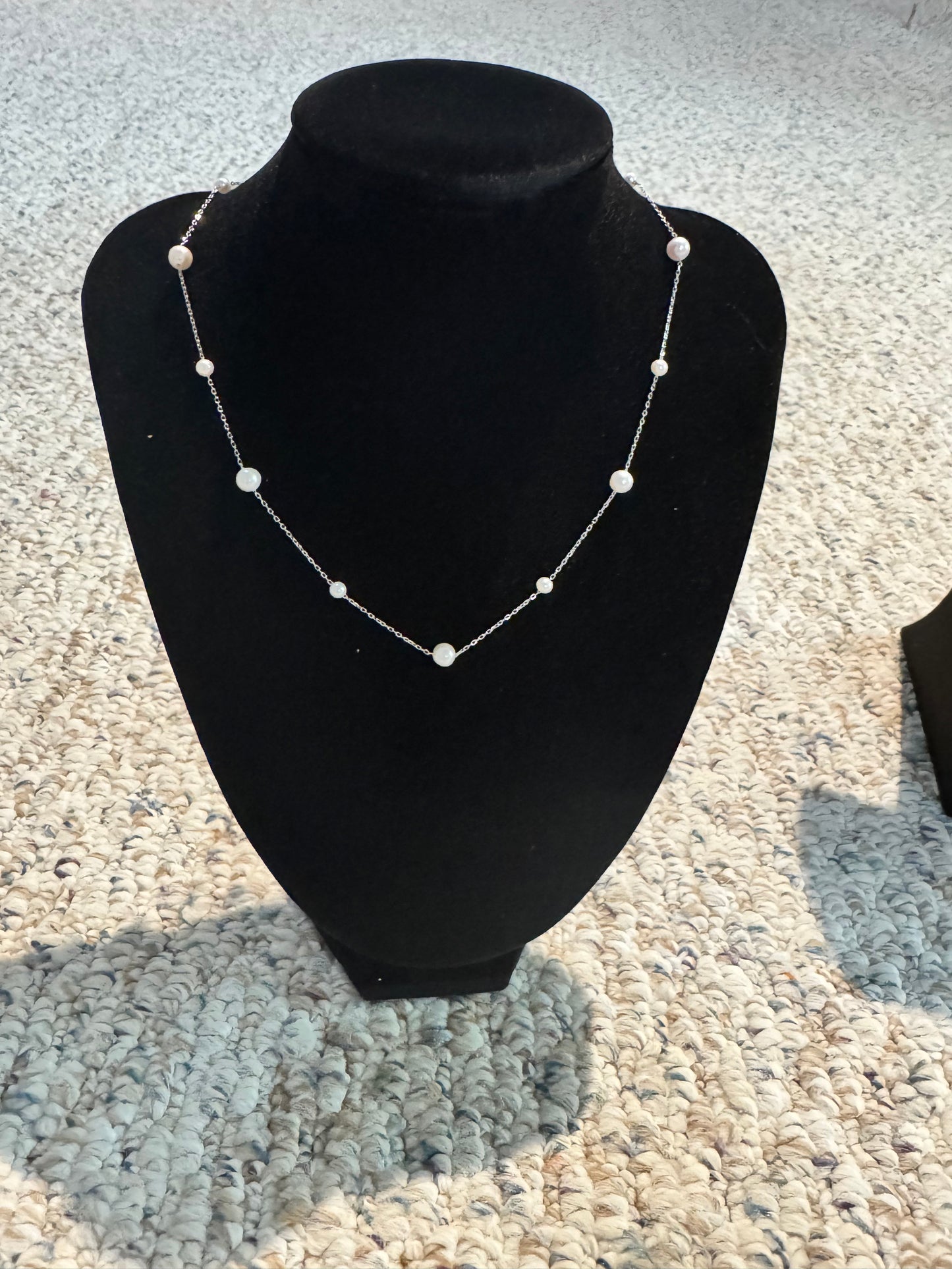Starry Sky Freshwater Pearl Station Necklace 925 Silver