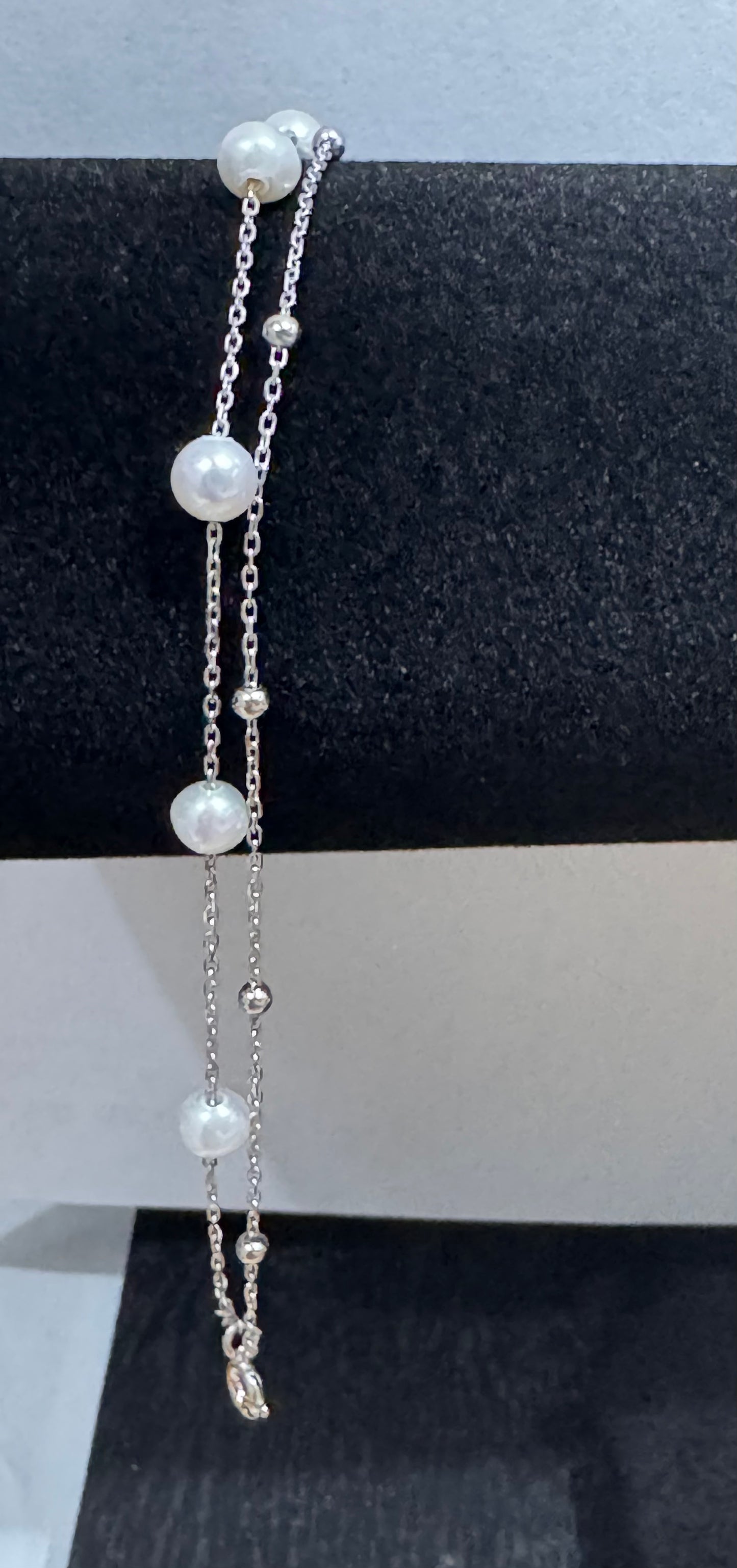 Starry Sky Freshwater Pearl & Silver Bead Double Strand Bracelet 925 Silver