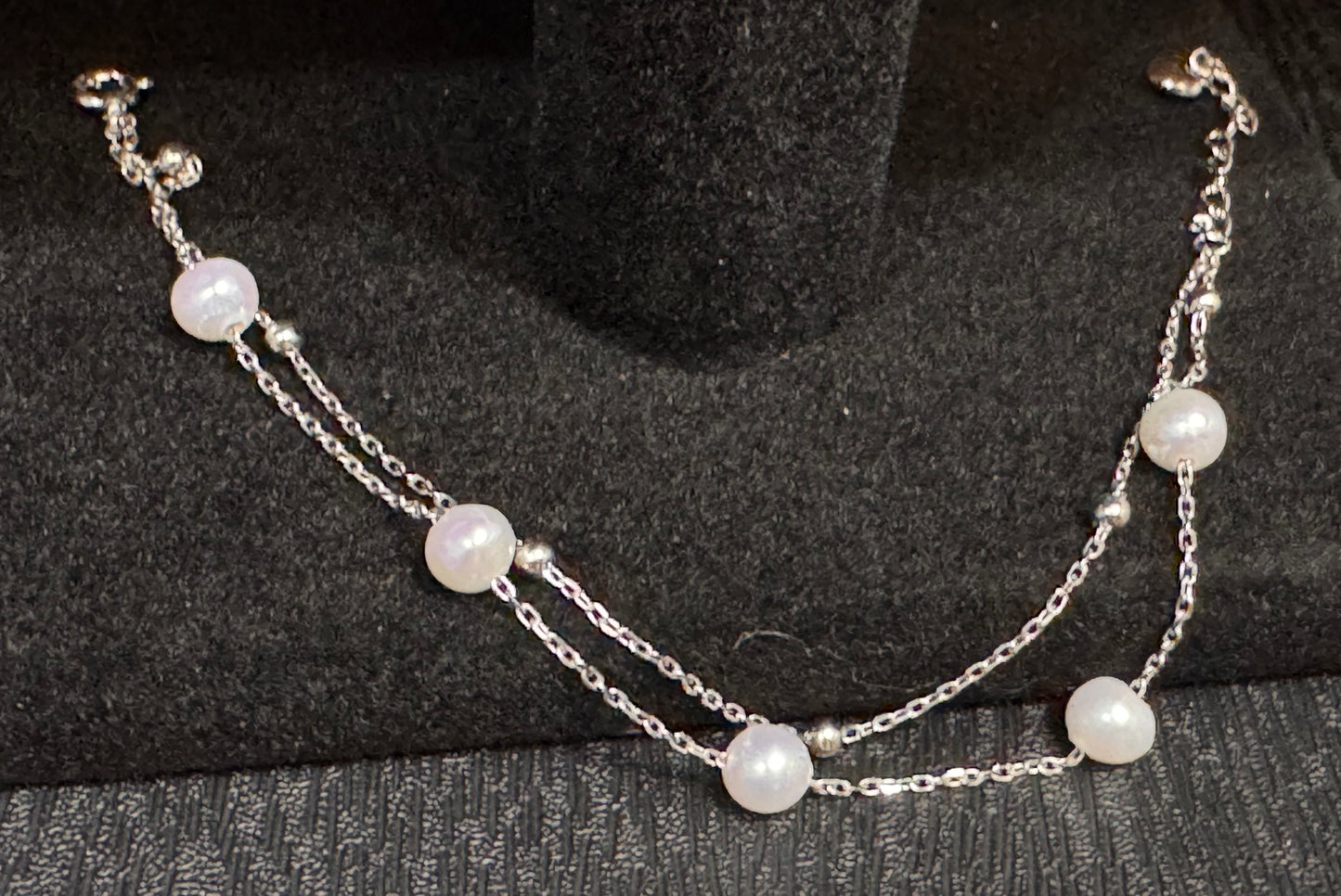 Starry Sky Freshwater Pearl & Silver Bead Double Strand Bracelet 925 Silver