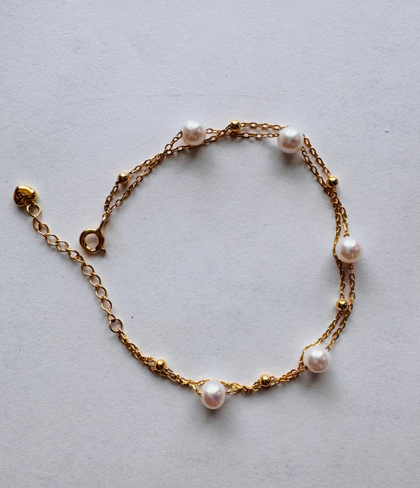 Starry Sky Freshwater Pearl & Silver Bead Double Strand Bracelet 925 Silver