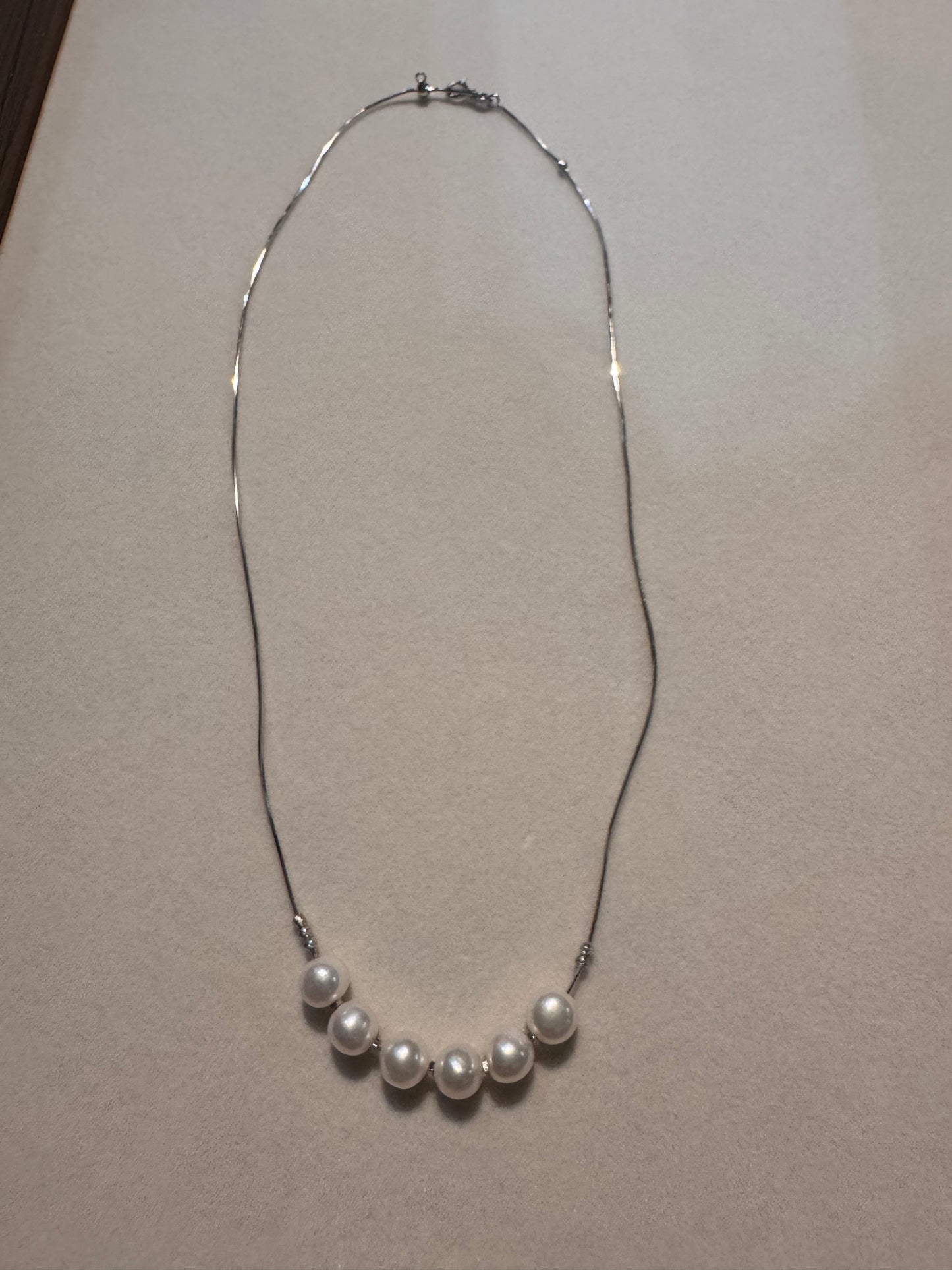 7mm Freshwater Pearl & Silver Bead Centre Cluster Snake Bone Necklace 925 Silver 43cm