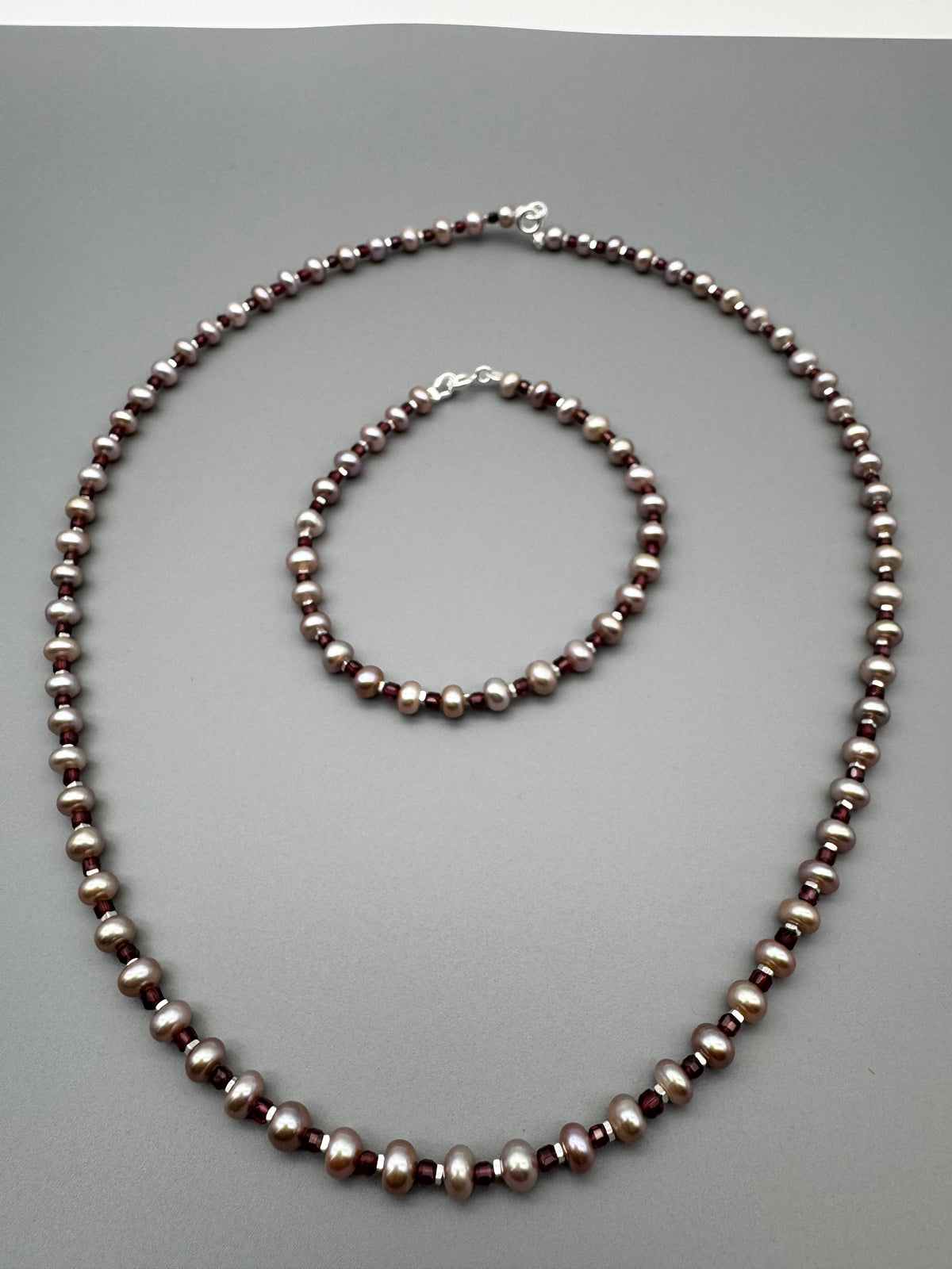 Purple Pearl Garnet & Sterling Silver Necklace 45cm