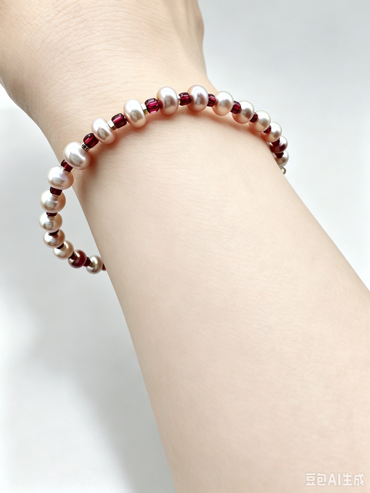 Purple Pearl Garnet & Sterling Silver Bracelet 17cm