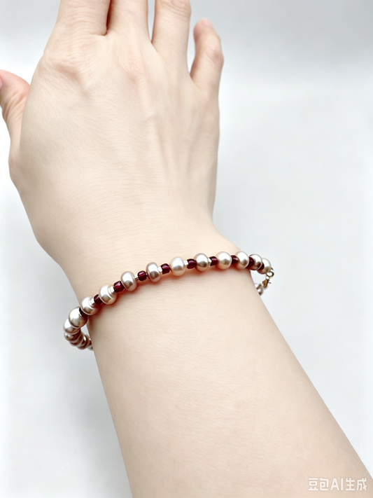 Purple Pearl Garnet & Sterling Silver Bracelet 17cm