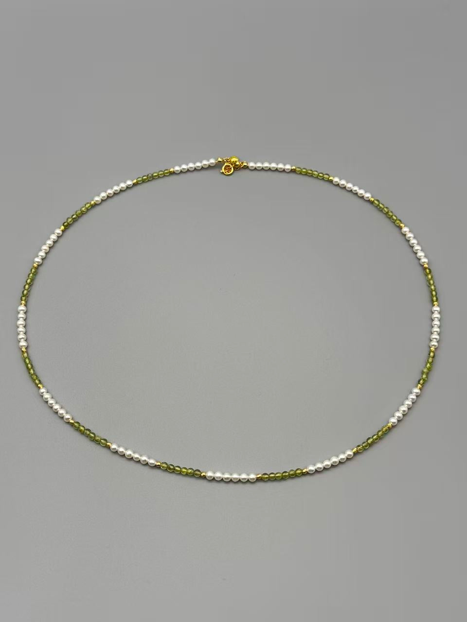 Pearl Peridot & Gold Bead Necklace Gold-Plated 45cm