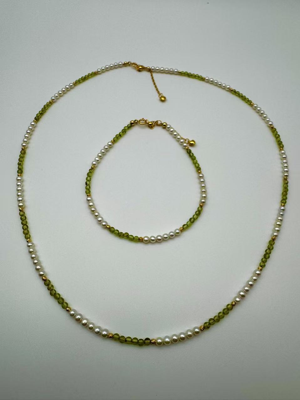 Pearl Peridot & Gold Bead Bracelet Gold-Plated 19cm