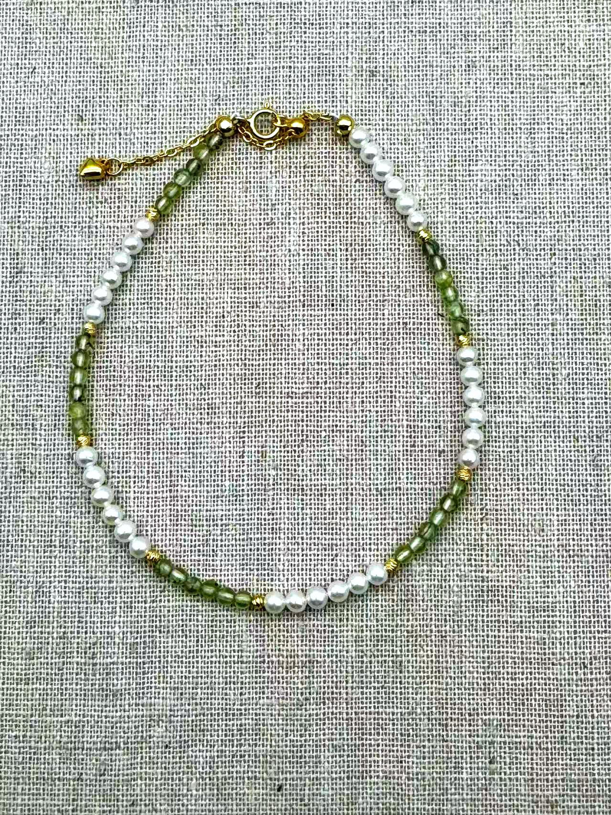 Pearl Peridot & Gold Bead Bracelet Gold-Plated 19cm