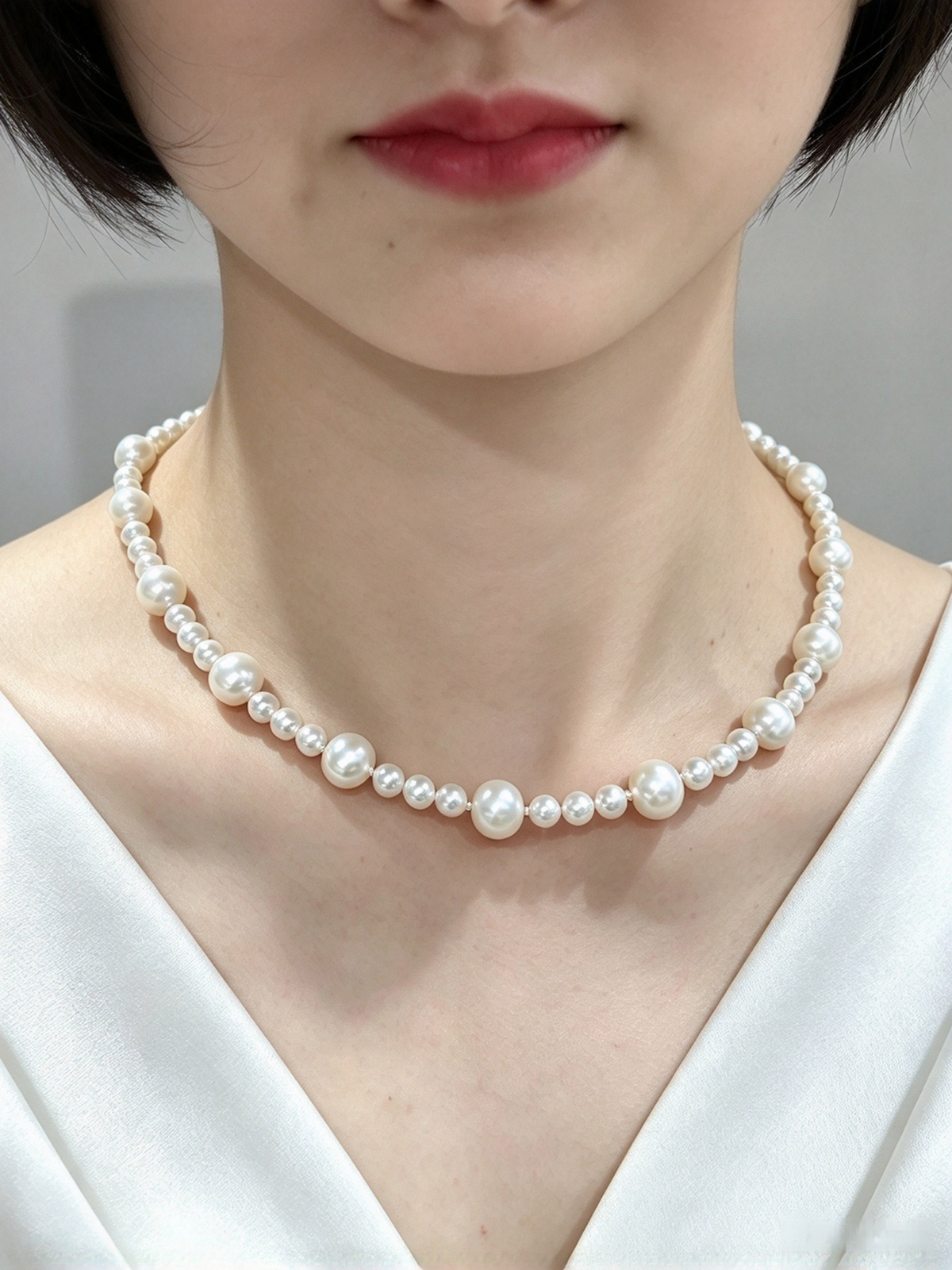 Graduated White Pearl & Sterling Silver Necklace 41cm