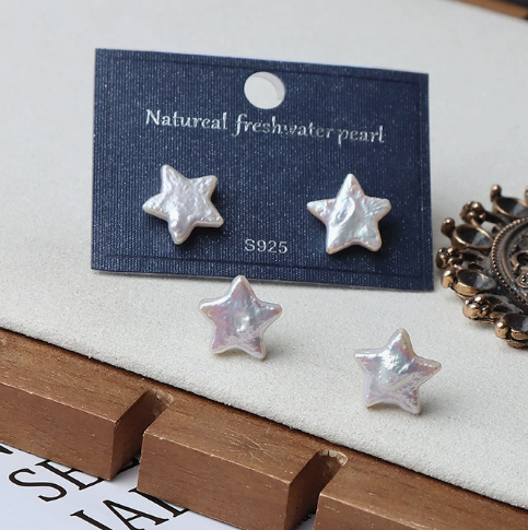 10mm Baroque Pearl Star Stud Earrings 925 Silver