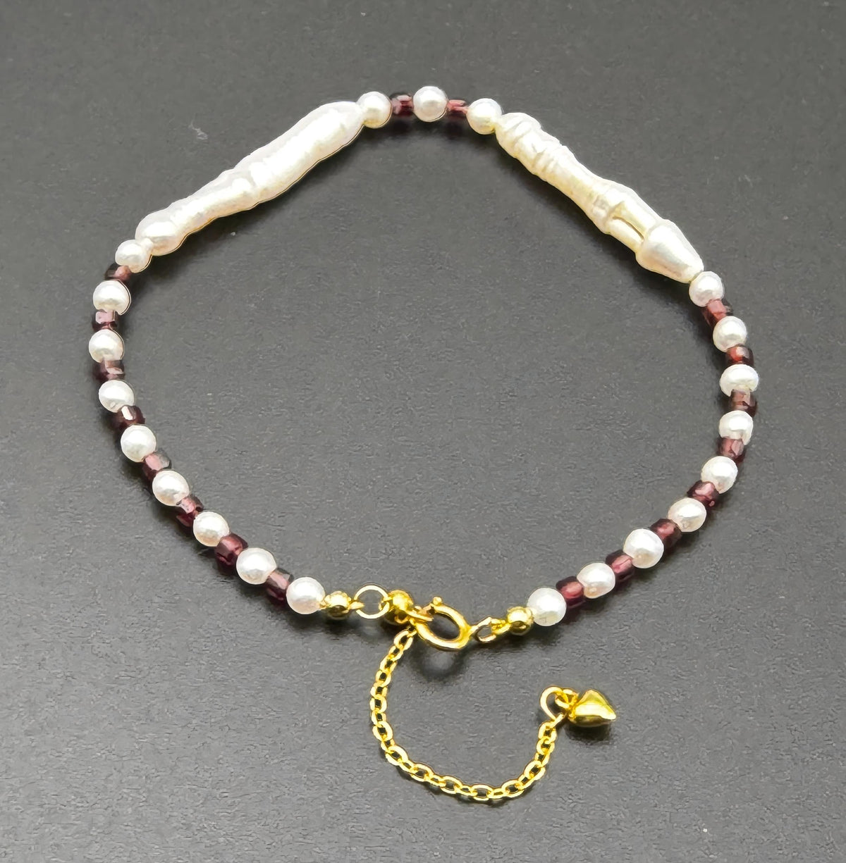 Pearl Garnet & Baroque Twist Bead Bracelet Gold-Plated