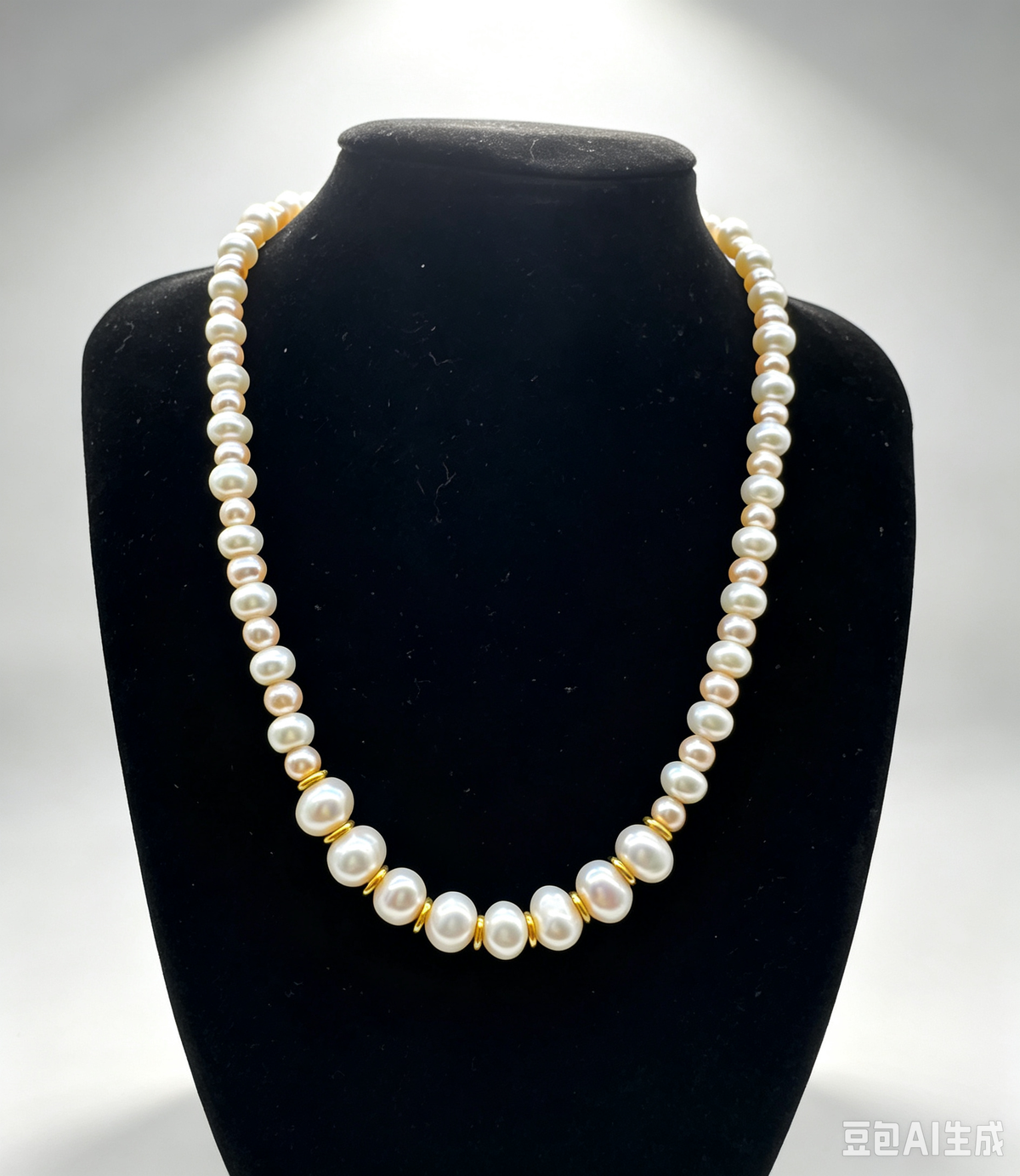 Graduated Full-Strand Pearl Necklace Gold-Plated Brass Spacers 45cm