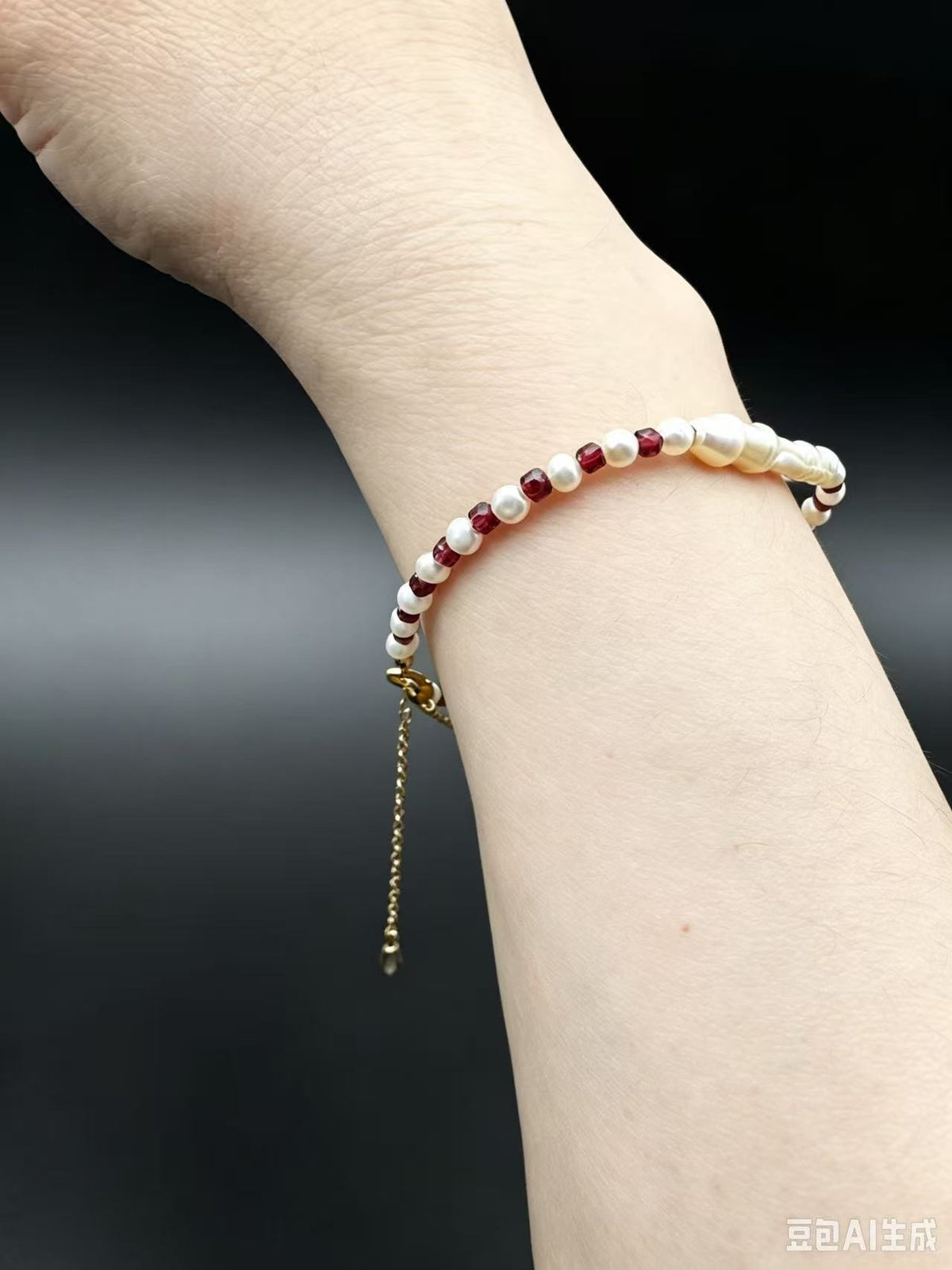 Pearl Garnet & Baroque Twist Bead Bracelet Gold-Plated