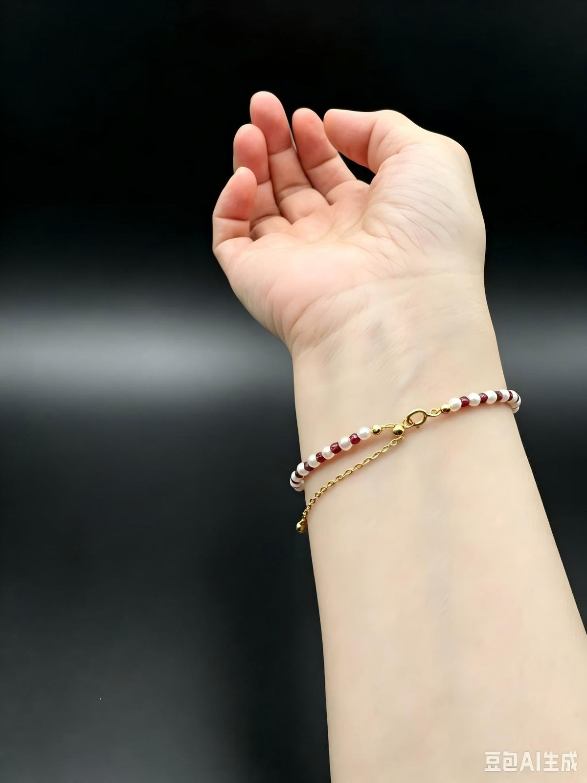 Pearl Garnet & Baroque Twist Bead Bracelet Gold-Plated