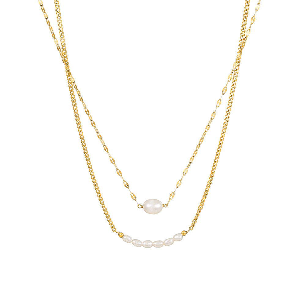 Double Layer Pearl Stainless Steel Necklace