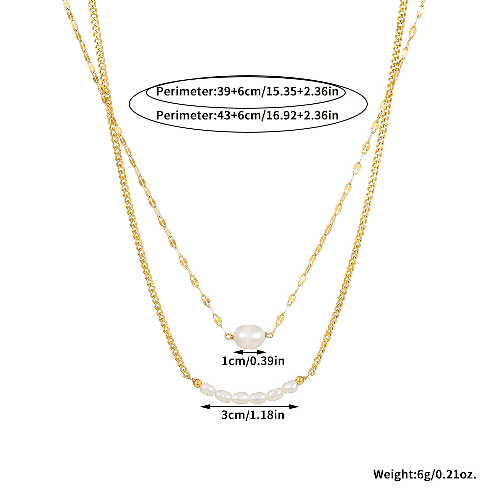 Double Layer Pearl Stainless Steel Necklace