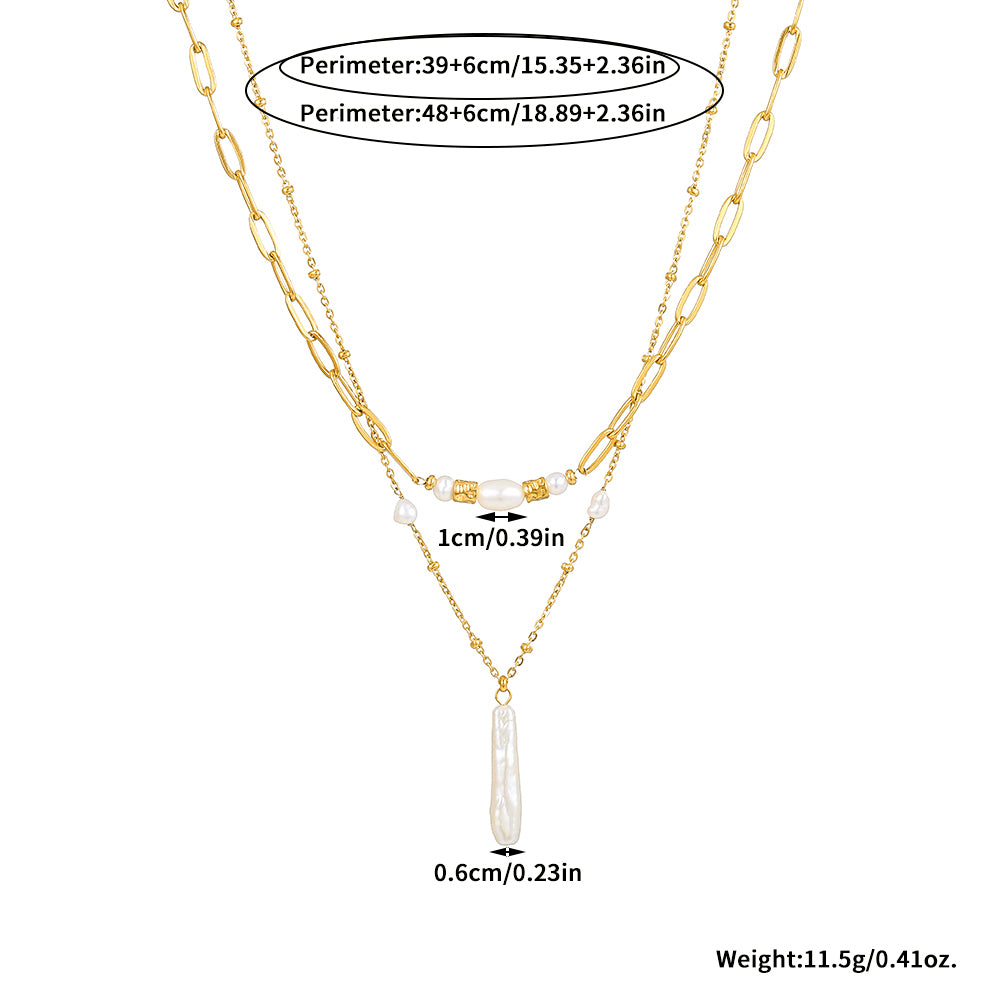 Baroque Pearl Double Layer Stainless Steel Necklace – Gold color