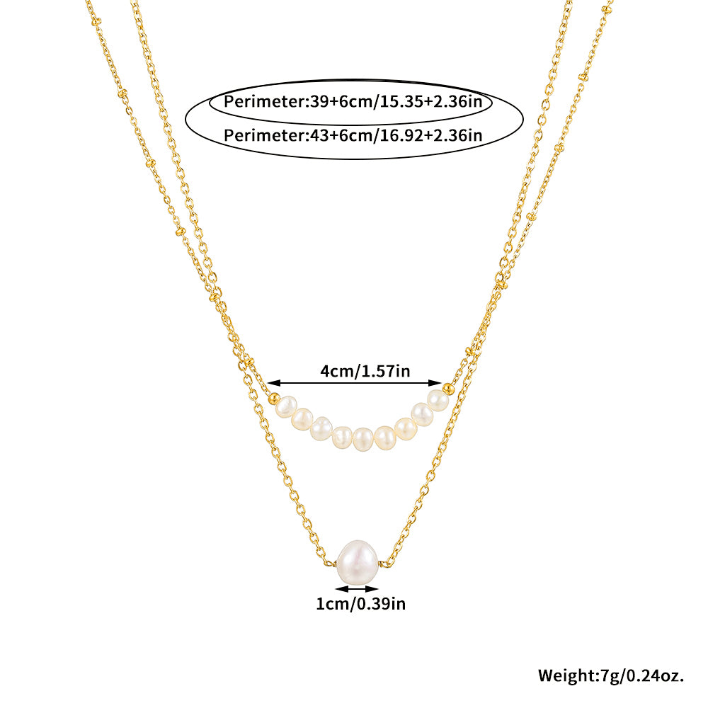 Double Layer Baroque Pearl & Xiaomi Pearl Necklace – Gold Stainless Steel