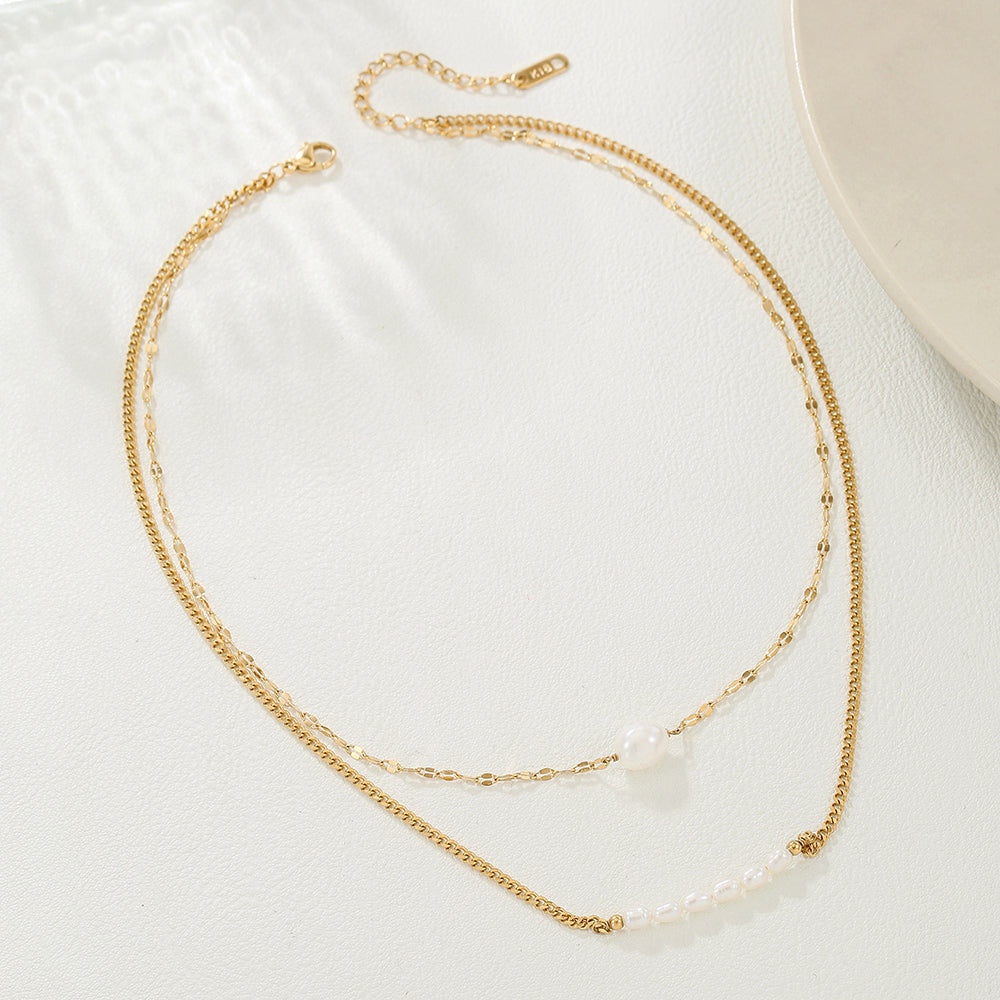 Double Layer Pearl Stainless Steel Necklace